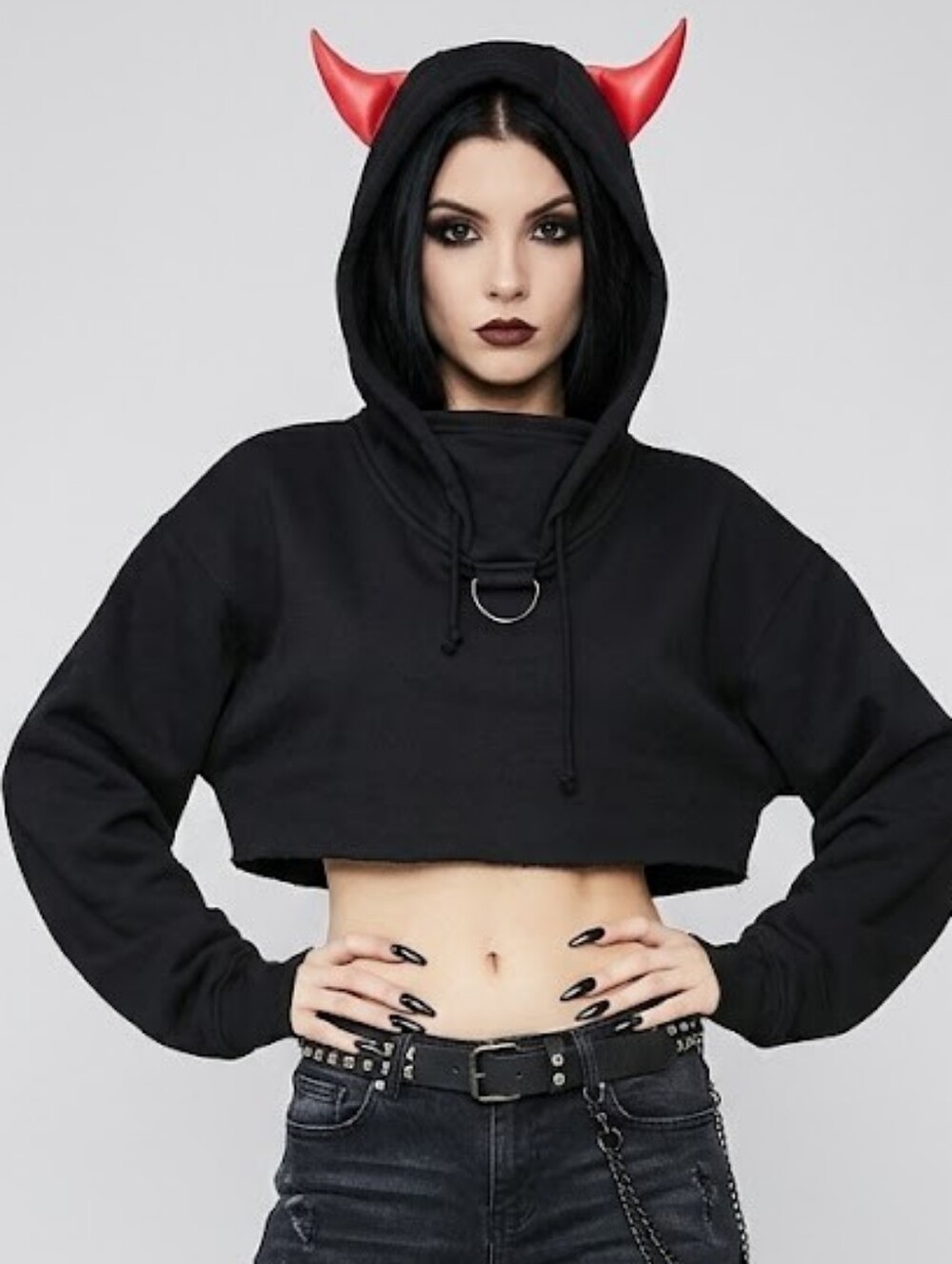 Dolls Kill Cropped Devil Horns Hoodie Size S